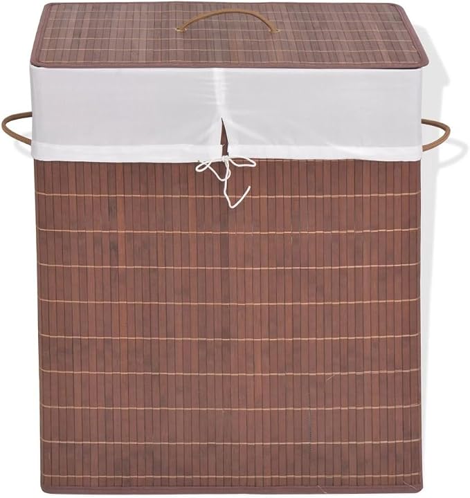 Laundry Bin Brown, Rectangular, Lightweight, Removable Liner, by Unknown