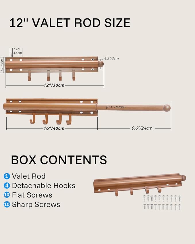 12 inch Valet Rod for Closet Pull Out, Closet Valet Rod Slide Out Pull Out - Image 2
