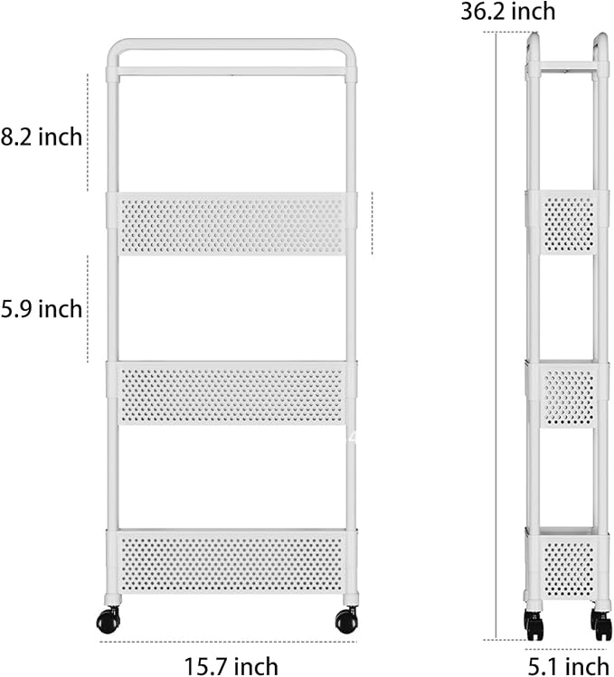 Slim Rolling Storage Cart for Small Space, 4 Tier White Utility Cart Shelves - Image 2