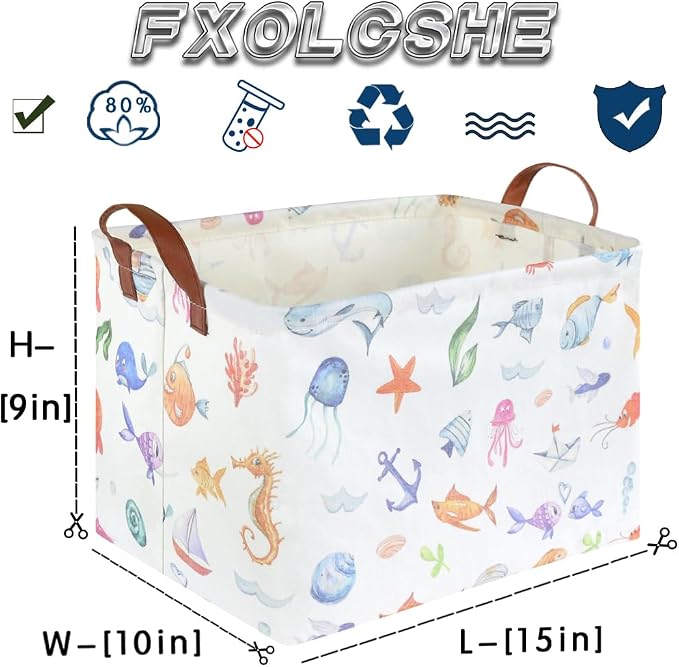 Rectangle Fish Basket, Ocean Animals Waterproof Kids foldable Laundry Basket - Image 7