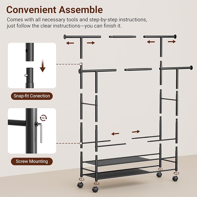 SLEEPING LAMB 44" Double Rods Clothes Rack - Image 8