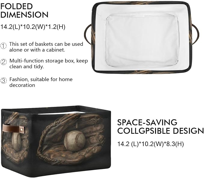 Baseball Glove Dark Pattern Rectangular Storage Bin Basket - Image 2