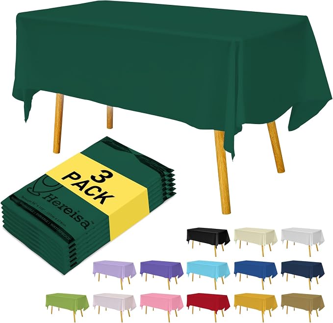 Plastic Dark Green Tablecloths 3 Pack Forest Green Disposable Table Covers 54" by Hereisa