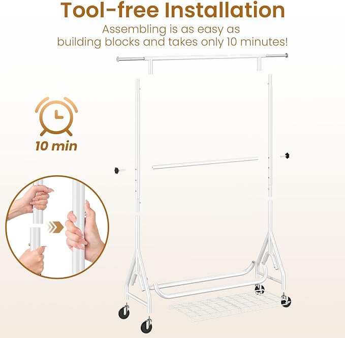 Heavy Duty Clothes Rack for Hanging Clothes, Double Rods Clothing Rack - Image 5