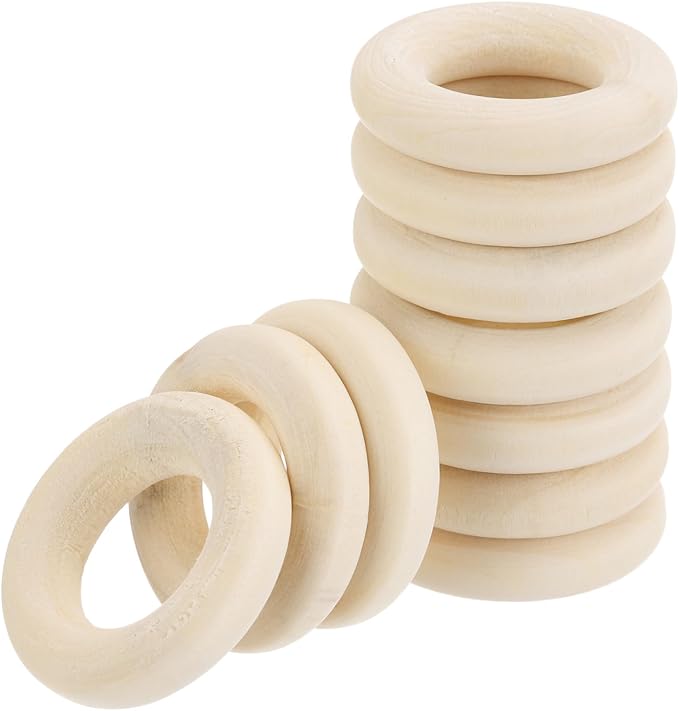 MECCANIXITY 50pcs 1" Unfinished Wooden Rings Smooth Natural Wood Macrame Rings by MECCANIXITY