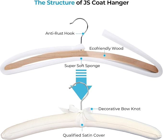 JS Padded Hangers 10 Pack, Thick Foam Cushioned Clothes Hangers - Image 5