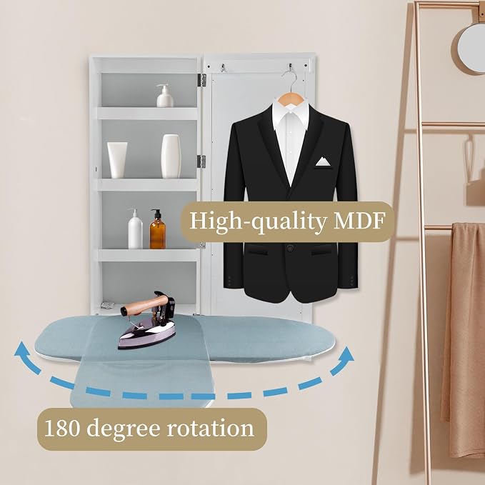 Folding Ironing Board Wall Mounted Ironing Board Cabinet, 180° Rotating - Image 4