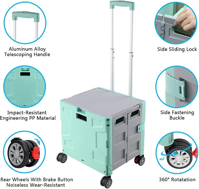 Foldable Shopping Utility Cart Portable Rolling Crate Handcart - Image 7