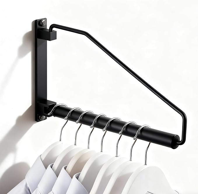 NEWRAIN Folding Clothes Hanger Rack, Wall Mounted Laundry Racks by NEWRAIN