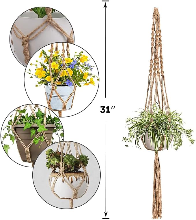 LINXIU Macrame Plant Hangers Jute Plant Hanger Indoor Hanging Plants Holders - Image 2