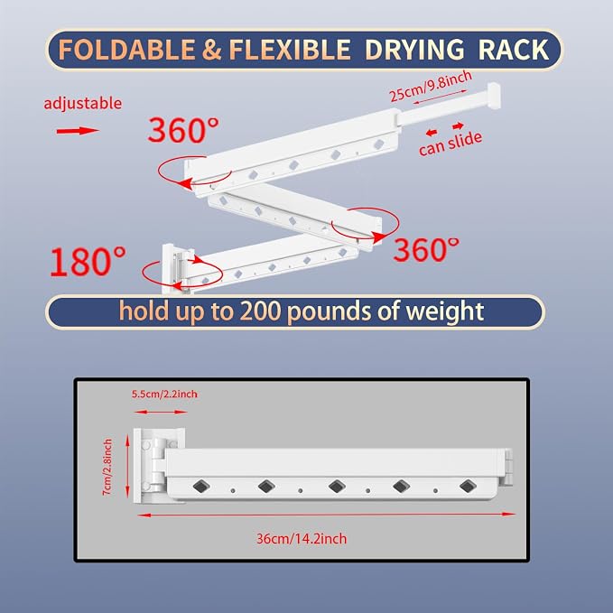 Clothes Drying Rack, Laundry Drying Rack Wall Mount - Image 6
