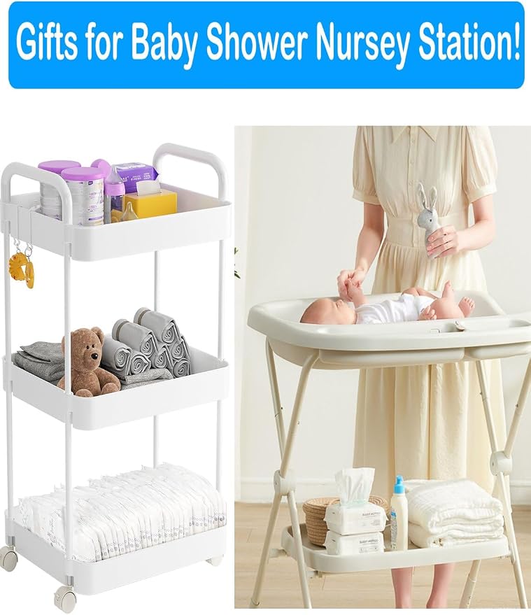 Diaper Caddy Organizer, 3-Tier Movable Diaper Cart - Image 6