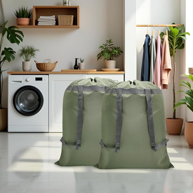 2 Pack Laundry Bag Backpack, 27” x 34”Sturdy Laundry Bag - Image 3