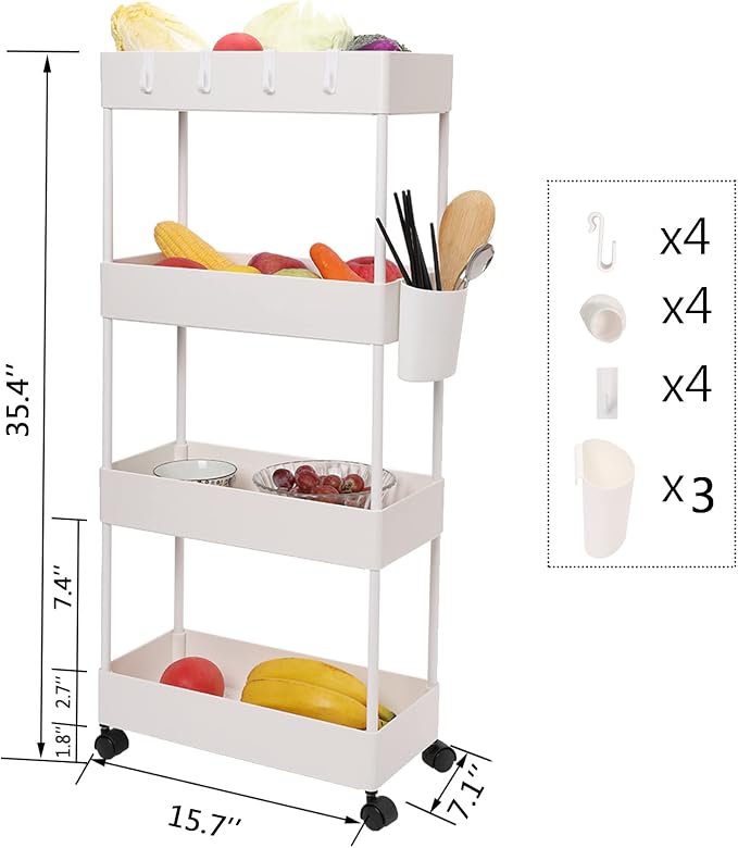 4 Tier Slim Rolling Utility Kitchen Cart Bathroom Organizer - Image 2