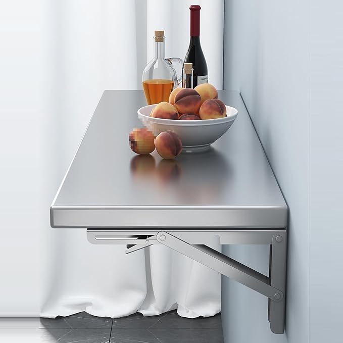 Workbench, Folding Wall Table, Floating Desk, Stainless Steel, Wall Mounted Desk - Image 8