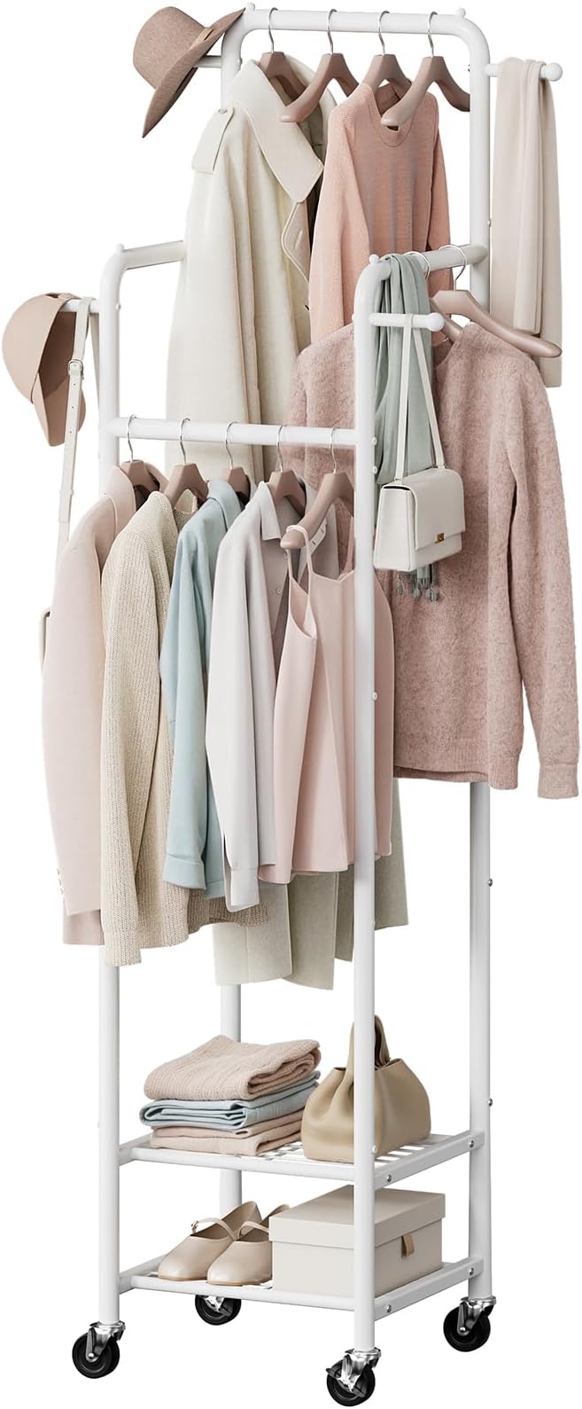 Chrislley Clothes Rack with Wheels, Small Rolling Garment Rack, 4 Hanging Rods by Chrislley