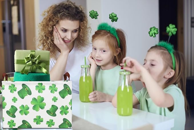 Rectangular Four Leaf Clover Lucky Gift Basket, St. Patrick's Day Toys Storage - Image 4