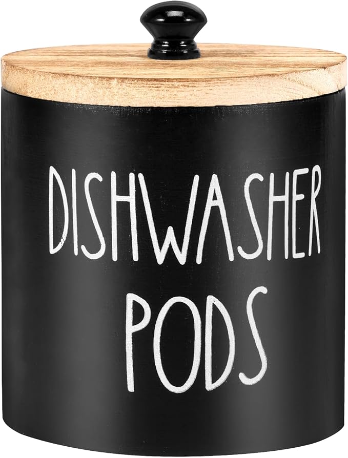 Dishwasher Pod Container with Lid, Wood Laundry Detergent Pods Storage Container by Unknown