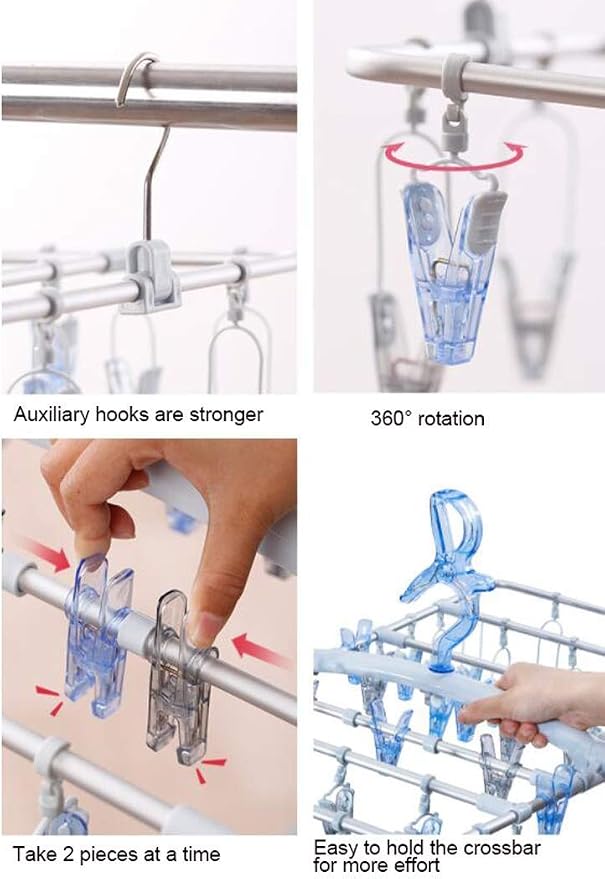 Folding Drying Rack Aluminum Laundry Drip Hanger 360° Rotating Windproof Hook - Image 7