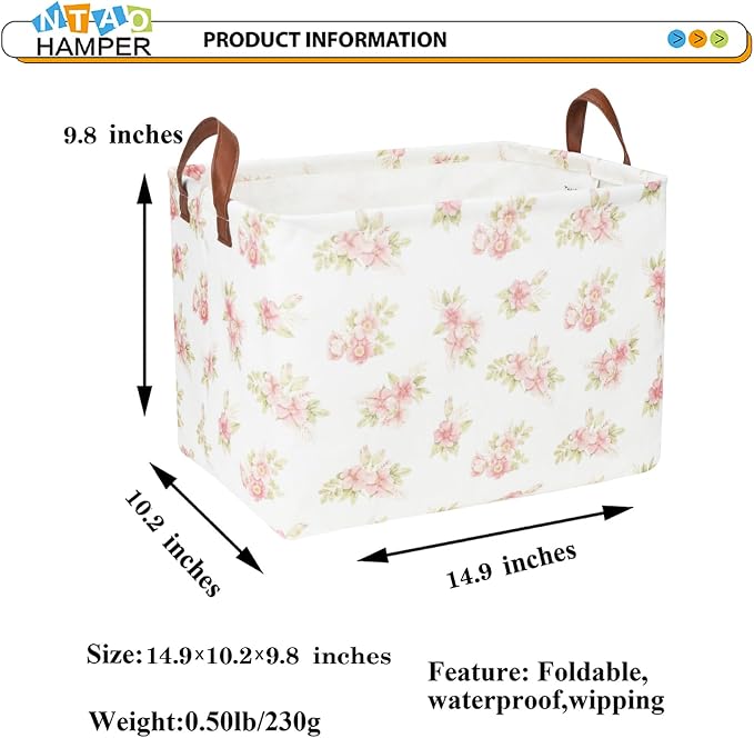 Rectangular Pink Flower Basket for Girls, Storage Bin - Image 6