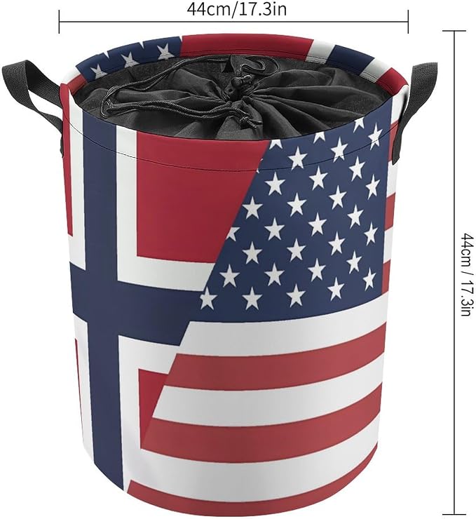 U.S. Norway Flag Round Laundry Bag Collapsible Storage Hamper Basket - Image 2