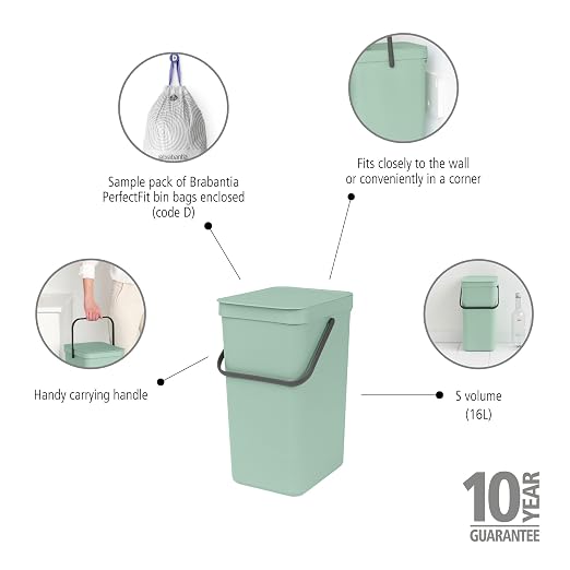 Brabantia Sort & Go Kitchen Recycling Bin | S / 4.2 Gal / 16L | Jade Green | - Image 3