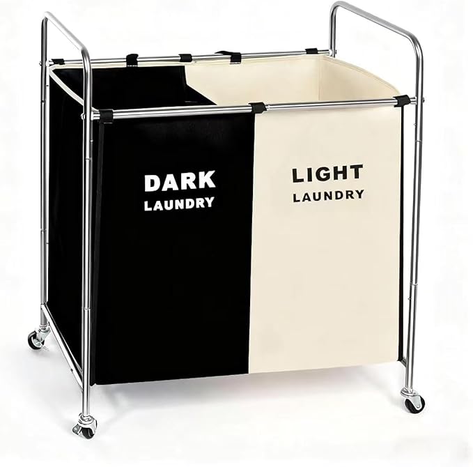 Double Compartment Rolling Laundry Sorter Cart - Image 8