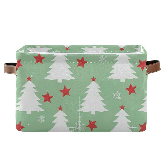 Christmas Stars Tree Green Pattern Rectangular Storage Bin Basket by DOMIKING