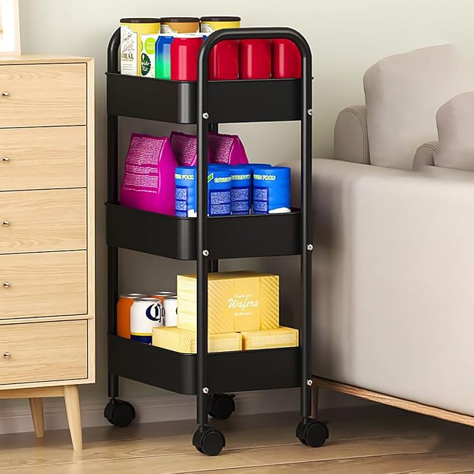 XIUSHE 3-Tier Metal Utility Cart Rolling Storage Organizer, Portable and Sturdy - Image 6