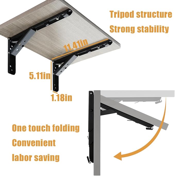 Wall Table Fold Down Hinge, 90 Degree Self-Locking Folding Hinge, Save Space - Image 5