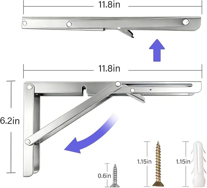 Stainless Steel Folding Shelf Brackets, Heavy Duty 12 Inch Shelf Brackets 2 Pcs - Image 2