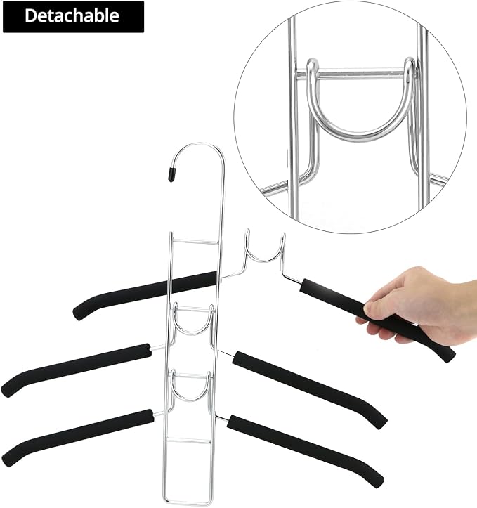 QWORK 4 Pack Clothes Hangers Space Saving, 5 in 1 Multi Layer Metal Hanger Racks - Image 5