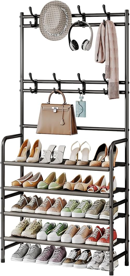 4 Tier Coat and Shoe Rack Entryway Coat Rack by YIZAIJIA