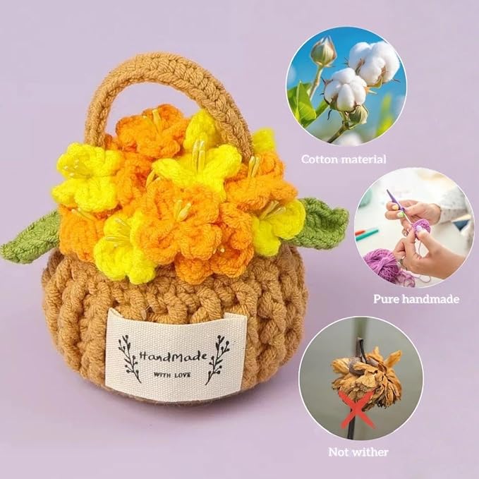Car Mirror Hanging Accessories, Crochet Plant Decor, Boho Knitted Flower Basket - Image 3