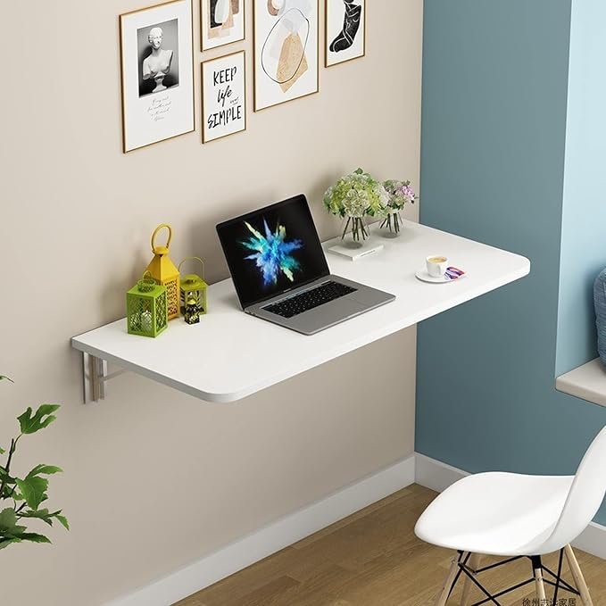 White Wall Mounted Desk Folding Wall Table Computer Workstation Foldable - Image 4