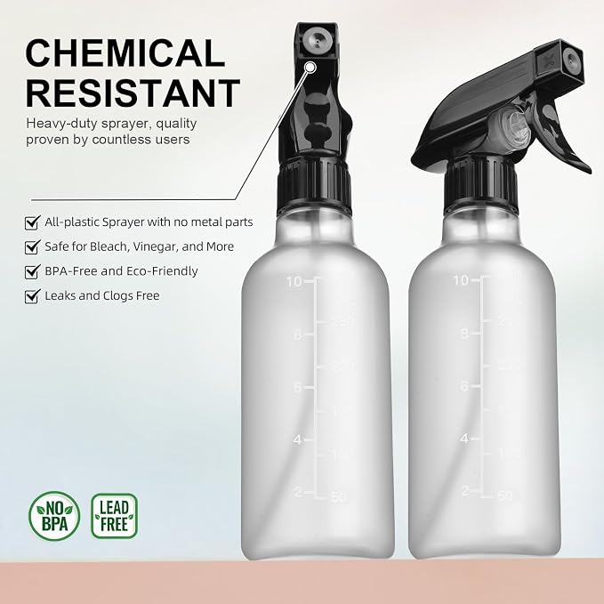 Bealee Spray Bottles 2 Pack, 10 Oz, Mist & Stream, Heavy Duty Spraying Empty - Image 2