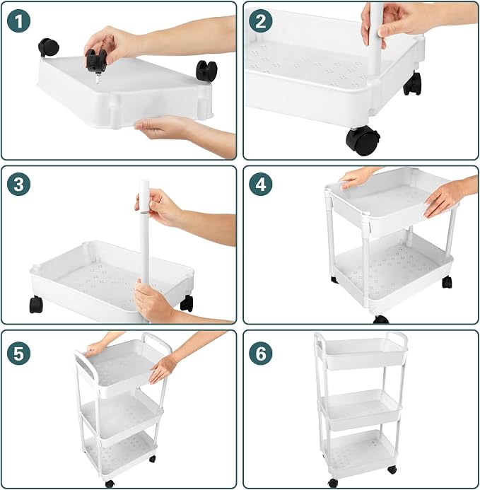 EZ COZY 3 Tier Rolling Cart, Plastic Diaper Cart Organizer - Image 8