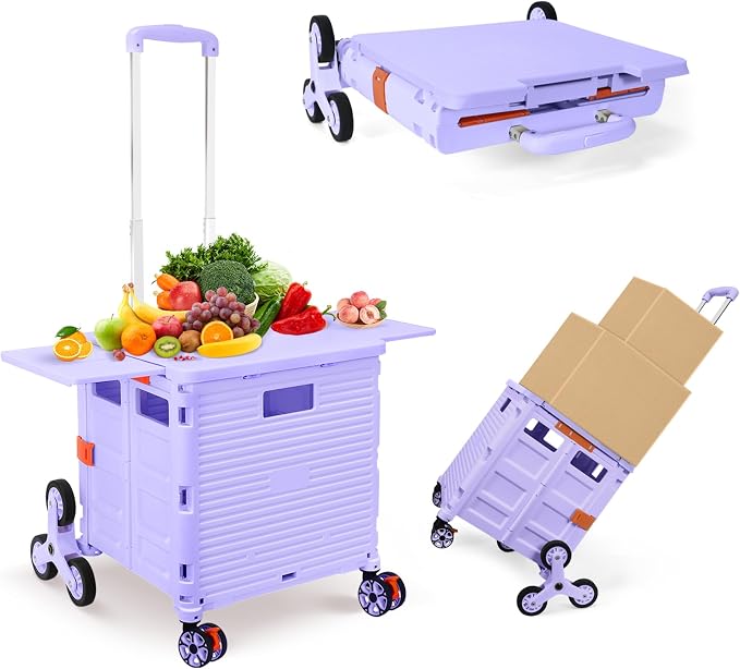 Foldable Utility Cart with Stair Climbing Wheels, Collapsible Rolling Crate by ZIYOULANG