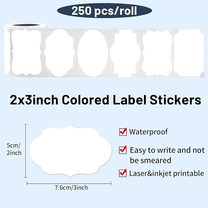 White Labels - 250 PCS 3" x 2" Fancy Shape Stickers - Image 2