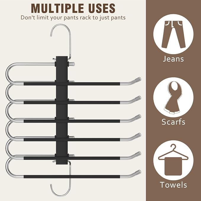 Space Saving 6 Tier Pant Hangers, Stainless Steel, 2 Pack - Image 7