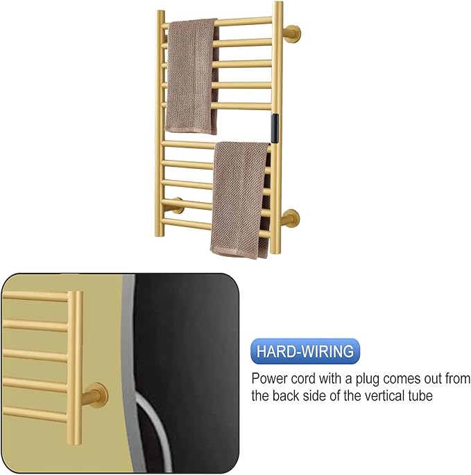 Gold Heated Towel Warmer Radiator Bathroom Accessories, Built-in Timer - Image 7