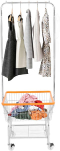 Wire Laundry Cart with Wheels & Hanging Rack, Heavy Duty Rolling Laundry Basket by Pinelicorn