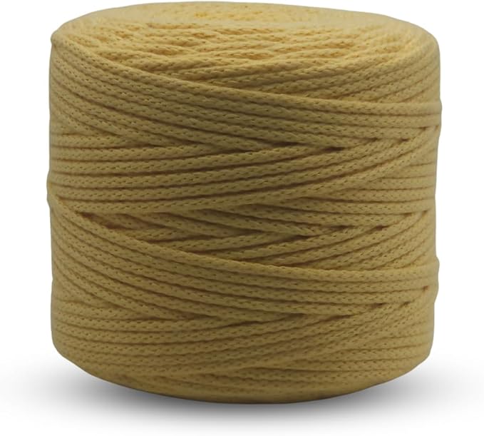 Light Yellow Knitted Macrame Cord 4mm x 54Yards, Macrame Rope, Cotton Like Cord by Crocheta