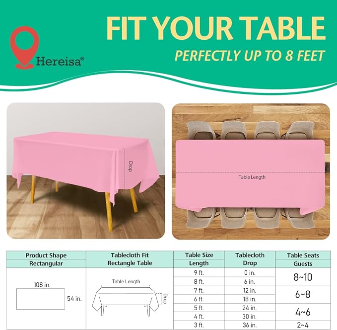Disposable Pink Plastic Tablecloth 54x108 Inch, 10-Count Waterproof Rectangle - Image 2
