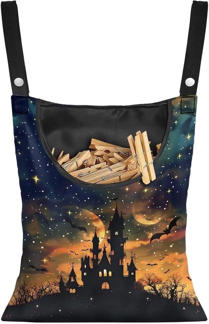 Halloween Castle Print Clothespin Bag Laundry Hanging Storage Organizer by LJMKZJN