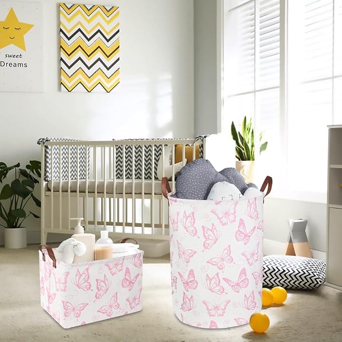 CLOCOR Pink Laundry Basket, Waterproof Nursery Hamper - Image 2