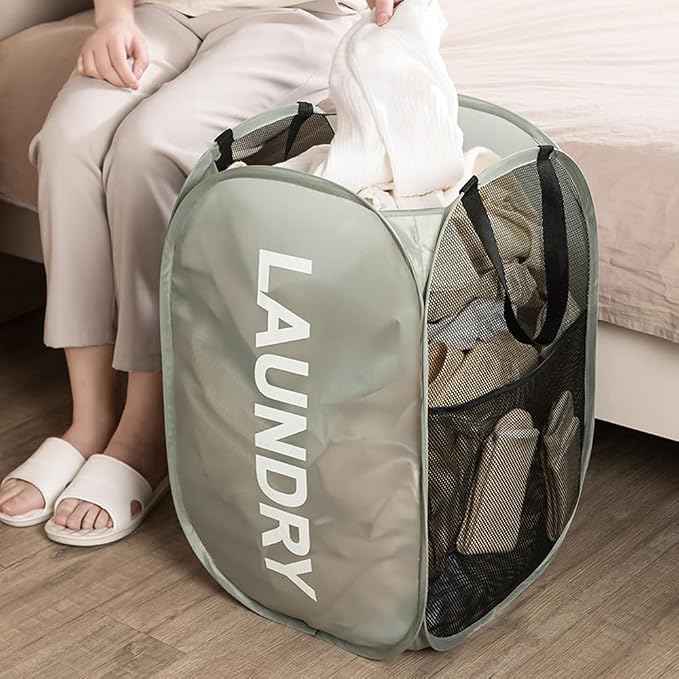 Larpur Pop Up Laundry Baskets, 2 Pack Mesh Laundry Hampers Collapsible Clothes - Image 6