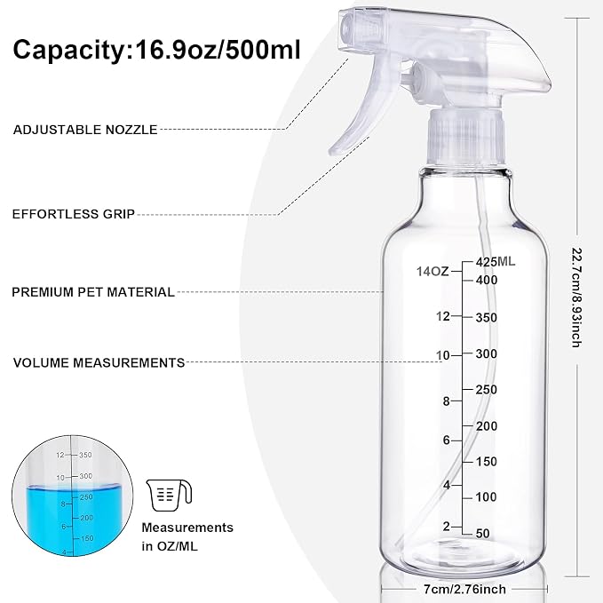 Plastic Spray Bottle 16.9oz Empty Spray Bottles Refillable Container Trigger - Image 3
