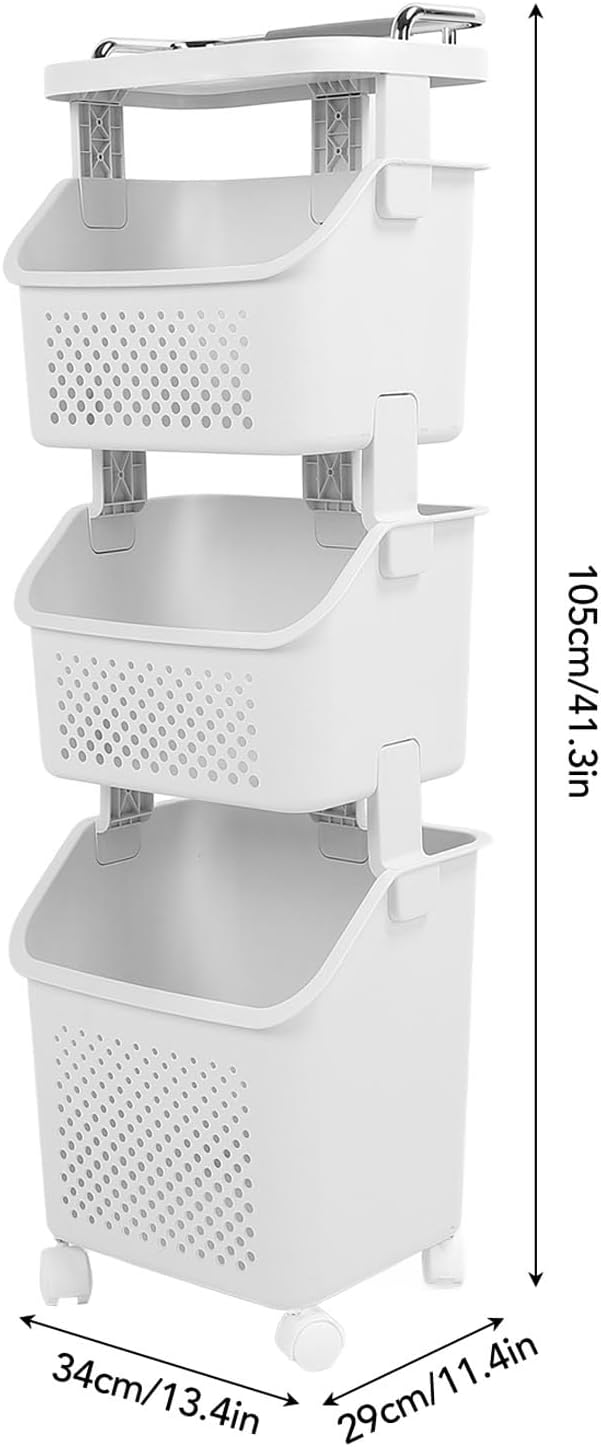 Bathroom Laundry Basket Cart, Stackable Rolling Laundry Hamper - Image 6