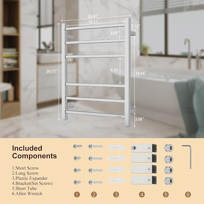 Towel Warmer Polished Chrome for Bathroom Wall Mounted Bath Towel Heater - Image 7